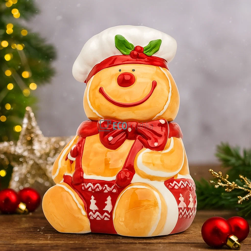 Банка керамічна для солодощів "Пряничний кухар", 1.6 л, колір світло-коричневий з червоним (арт. 928-108)