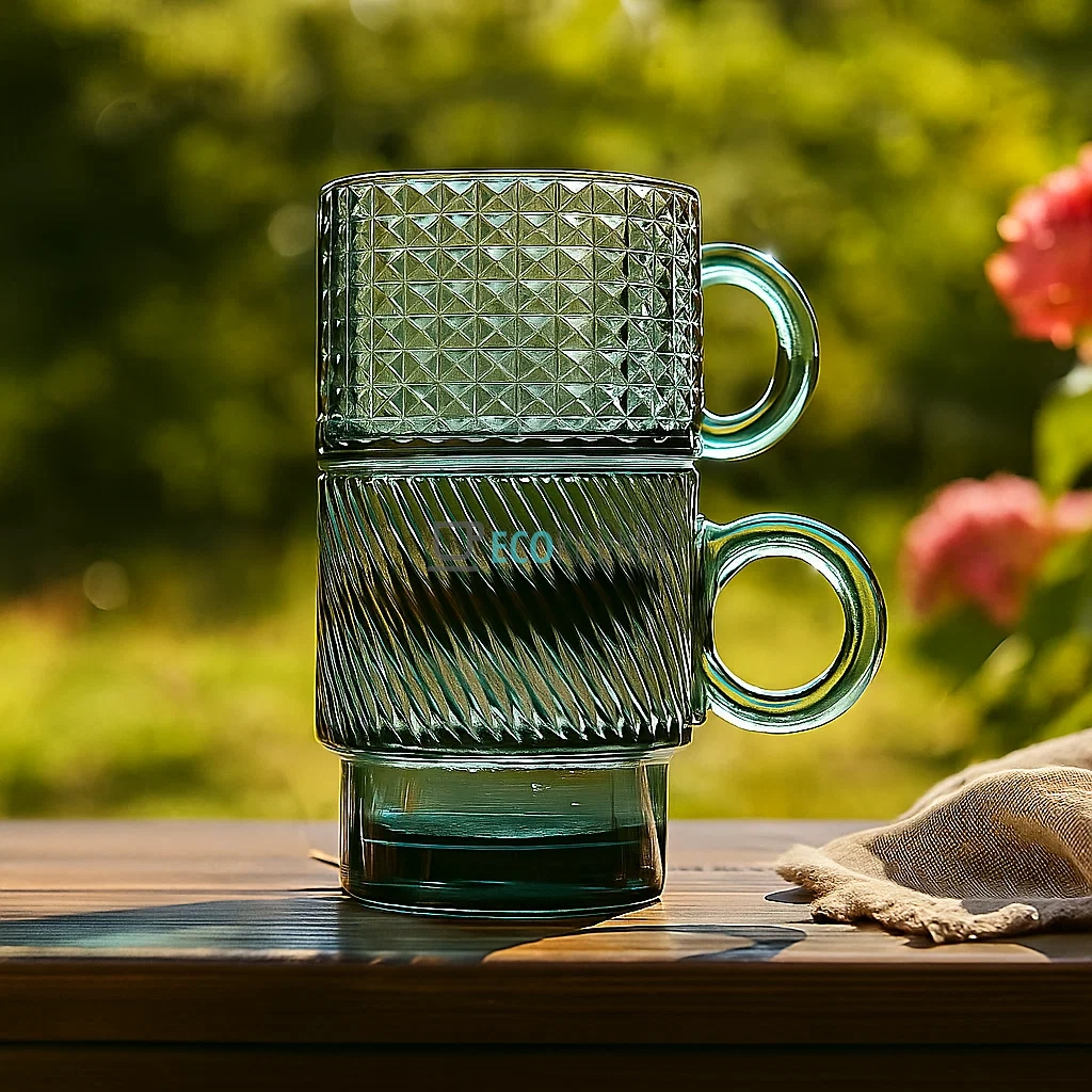 Набір скляних кухлів (2 шт), 300 мл, зелений колір, модель (992-113) Набір скляних кухлів (2 шт), 300 мл, зелений колір, модель (992-113)