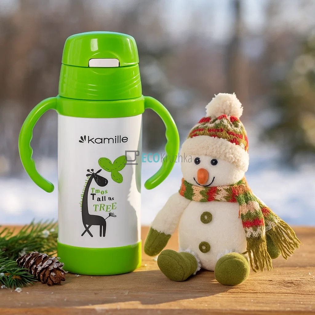 Дитячий термос-поїлка з трубочкою Kamille Салатовий 350мл з нержавіючої сталі KM-2085
