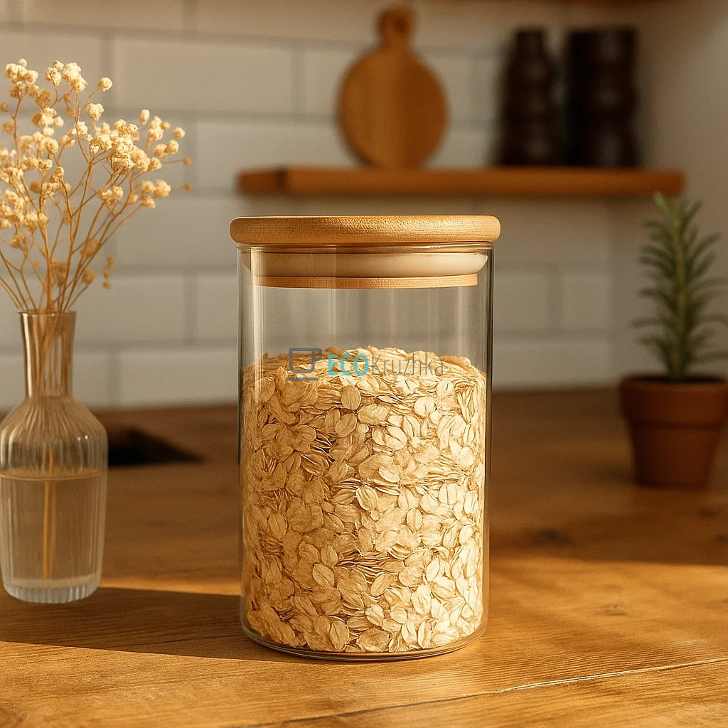 Ємність 1050 мл, для сипких продуктів 9.5х16 см із бамбуковою кришкою TS2304C