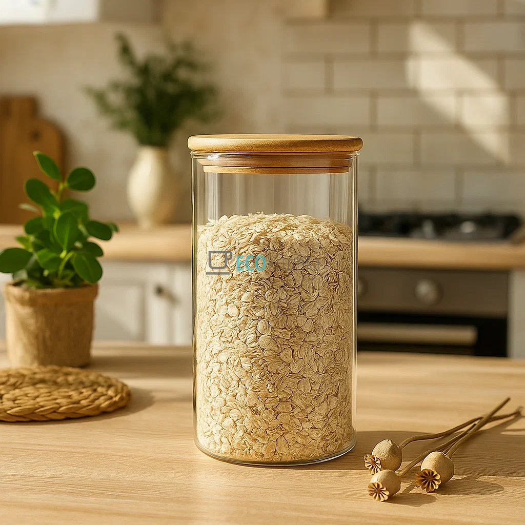 Ємність 1150 мл, для сипких продуктів 9.5х18 см із бамбуковою кришкою TS2304D Ємність 1150 мл, для сипких продуктів 9.5х18 см із бамбуковою кришкою TS2304D