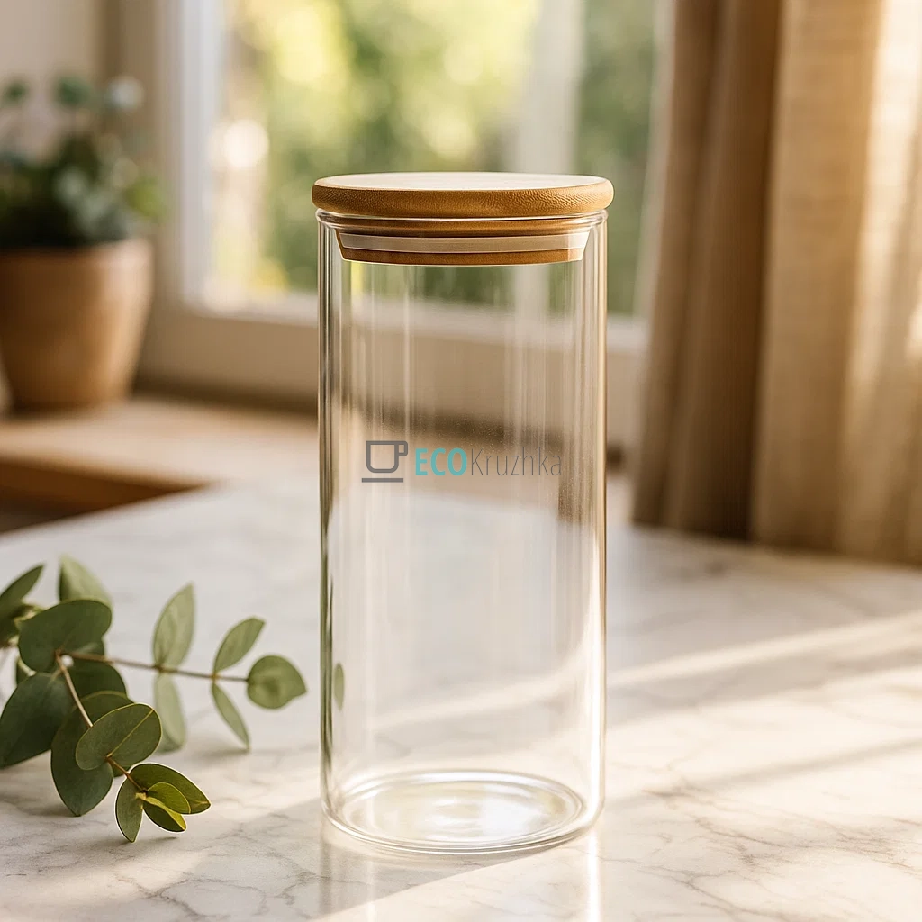 Ємність 1500 мл, для сипких продуктів 9.5х21 см із бамбуковою кришкою TS2304E