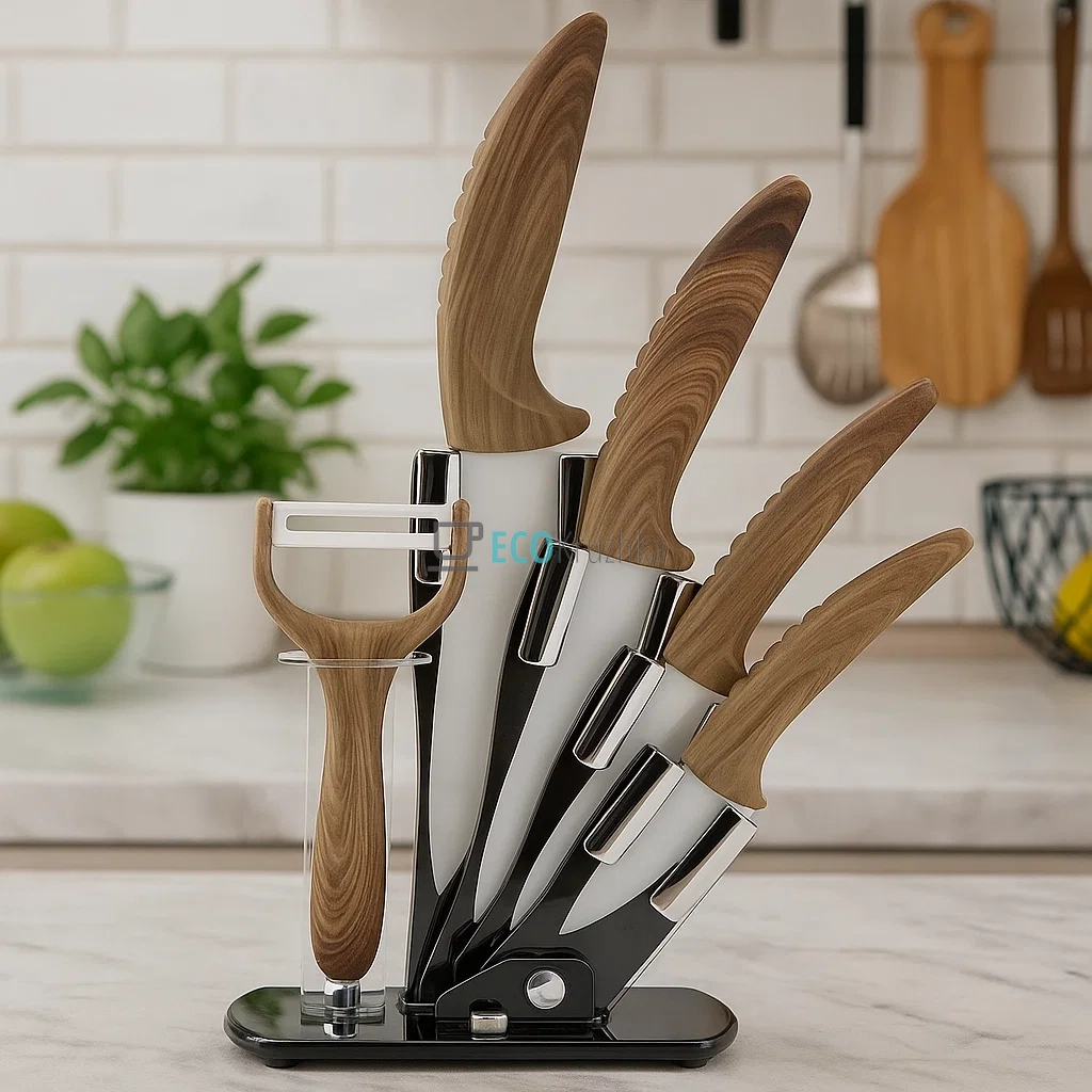 Набір керамічних ножів на підставці 6 предметів Коричневий Edenberg EB-7751W Набір керамічних ножів на підставці 6 предметів Коричневий Edenberg EB-7751W