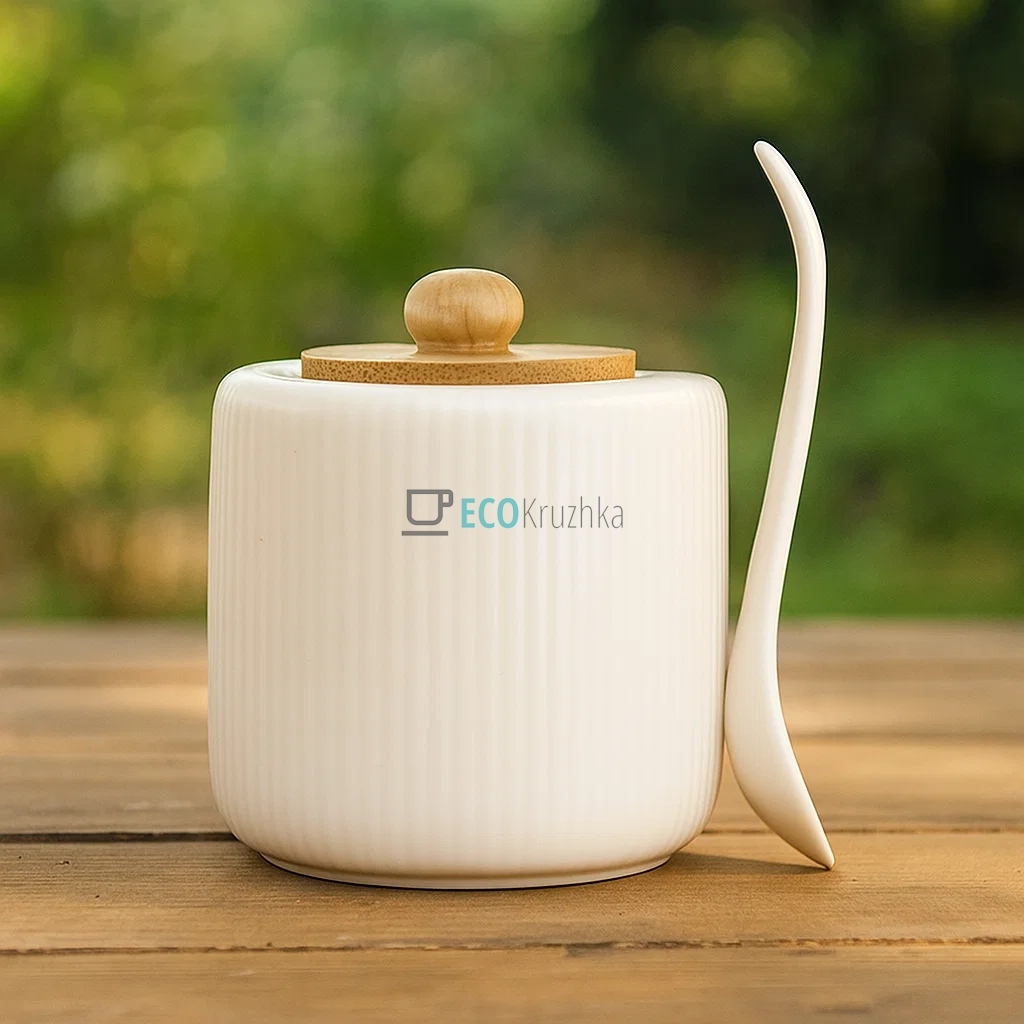 Цукорниця керамічна з ложкою та бамбуковою кришкою 200 мл Naturel (292-205) Цукорниця керамічна з ложкою та бамбуковою кришкою 200 мл Naturel (292-205)