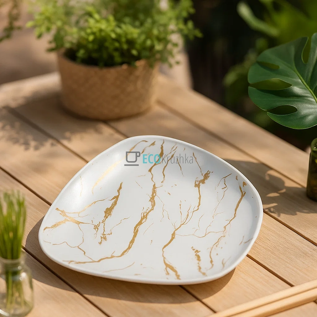 Тарілка порцелянова обідня Мармурова Розкіш, 24 см, білий із золотом (805-704) Тарілка порцелянова обідня Мармурова Розкіш, 24 см, білий із золотом (805-704)