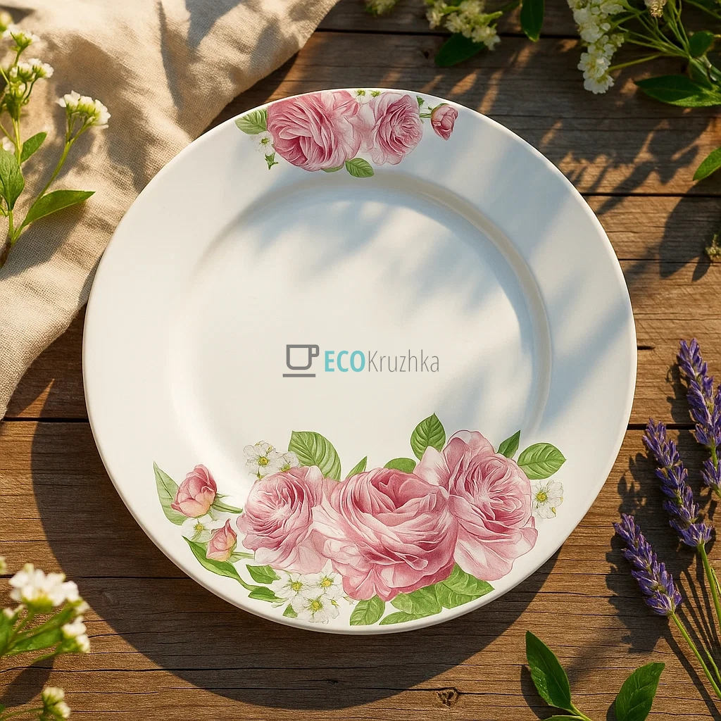 Обідня порцелянова тарілка 23см Рожеві троянди 320-122 Обідня порцелянова тарілка 23см Рожеві троянди 320-122