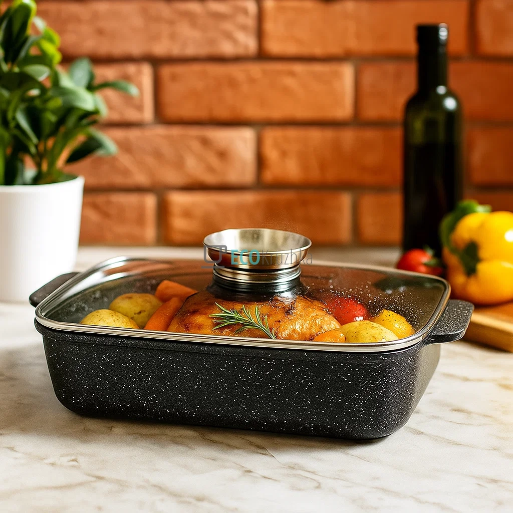 Жаровня алюмінієва з мармуровим покриттям 3.2 л з кришкою 28x20x6,5 см Чорний Edenberg EB-12121 Жаровня алюмінієва з мармуровим покриттям 3.2 л з кришкою 28x20x6,5 см Чорний Edenberg EB-12121