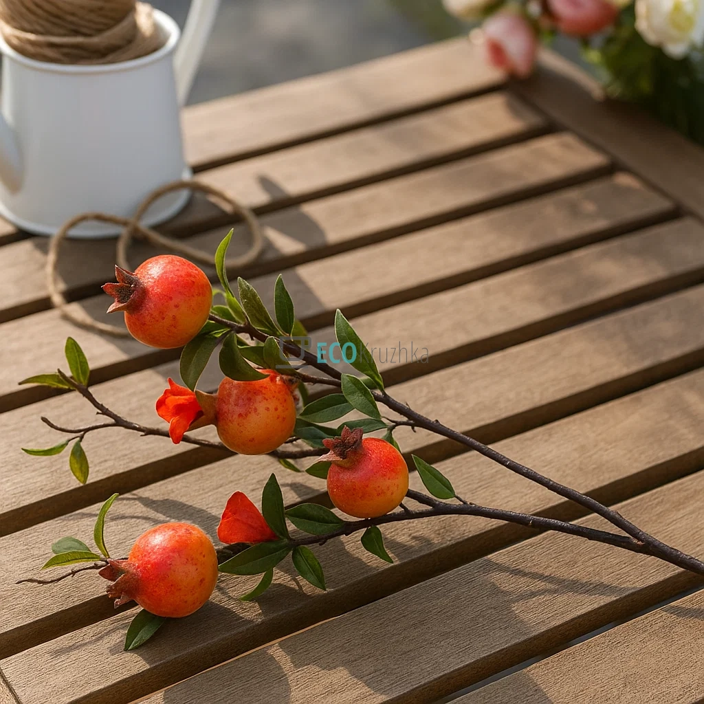 Гілка декоративна з плодами і суцвіттями Гранату, 80 см (арт. 119-009)