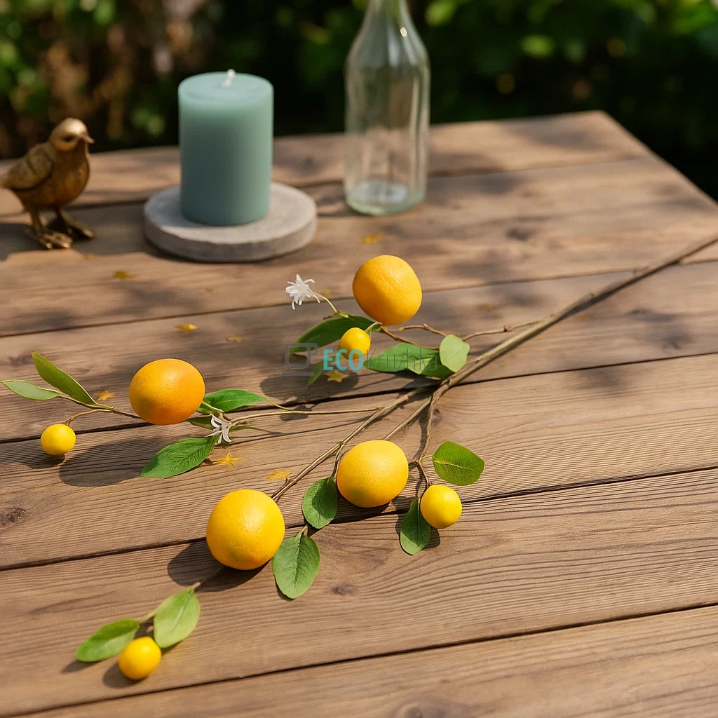 Гілка декоративна Лимон із плодами і суцвіттями, довжина 97 см (арт. 119-023)