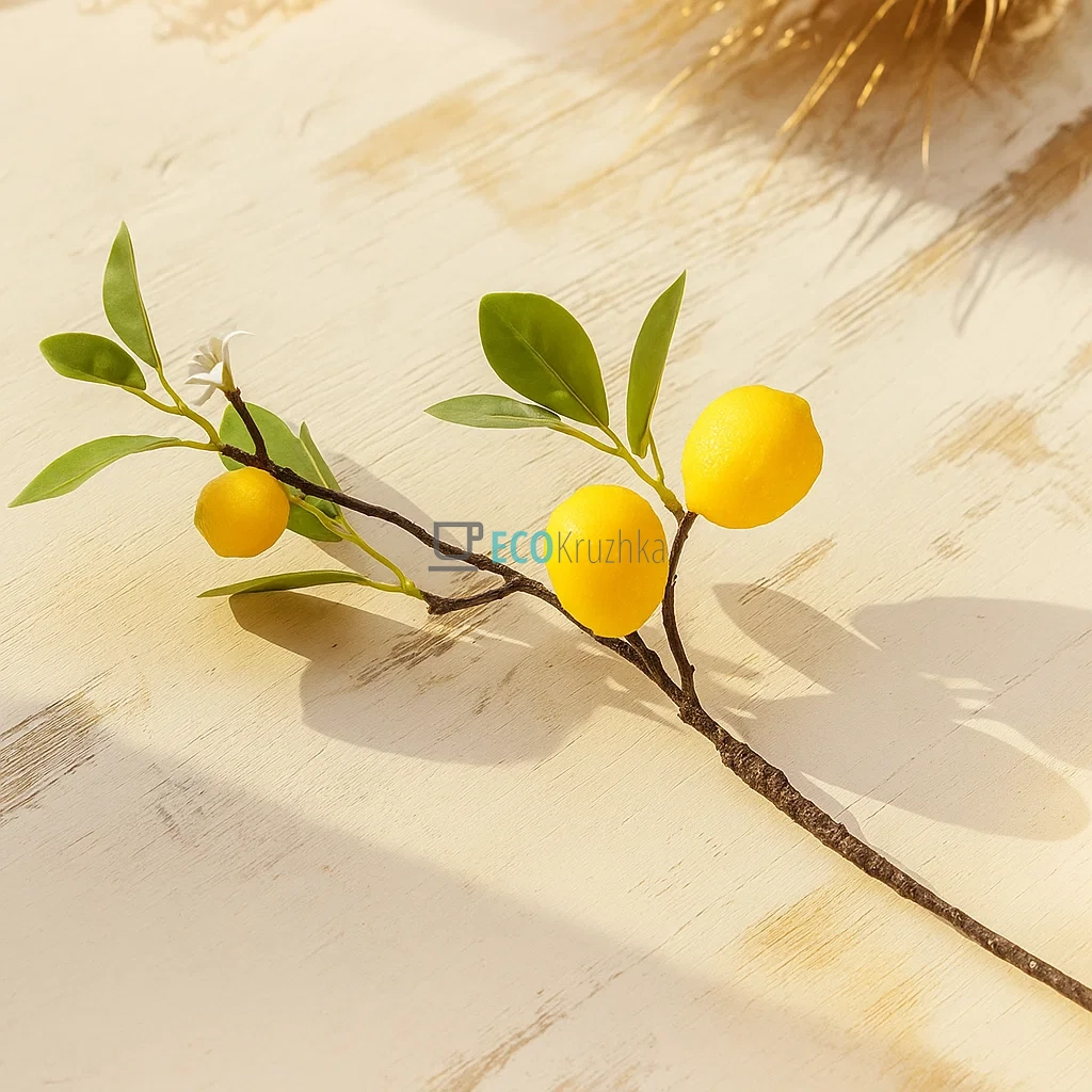 Гілка декоративна Лимон з плодами і суцвіттями, 46 см (арт. 119-025)