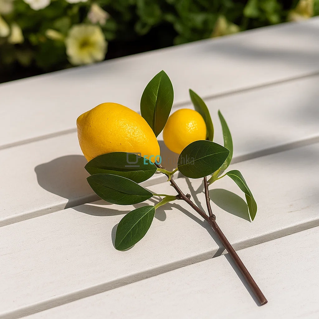 Гілка Лимона декоративна, 32 см, колір жовтий з зеленим (арт. 119-049)