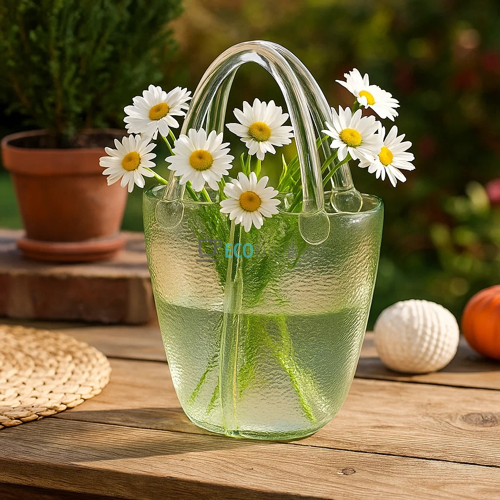 Скляна ваза-сумочка зеленого кольору, 19.5×7.3×29 см (992-323) Скляна ваза-сумочка зеленого кольору, 19.5×7.3×29 см (992-323)