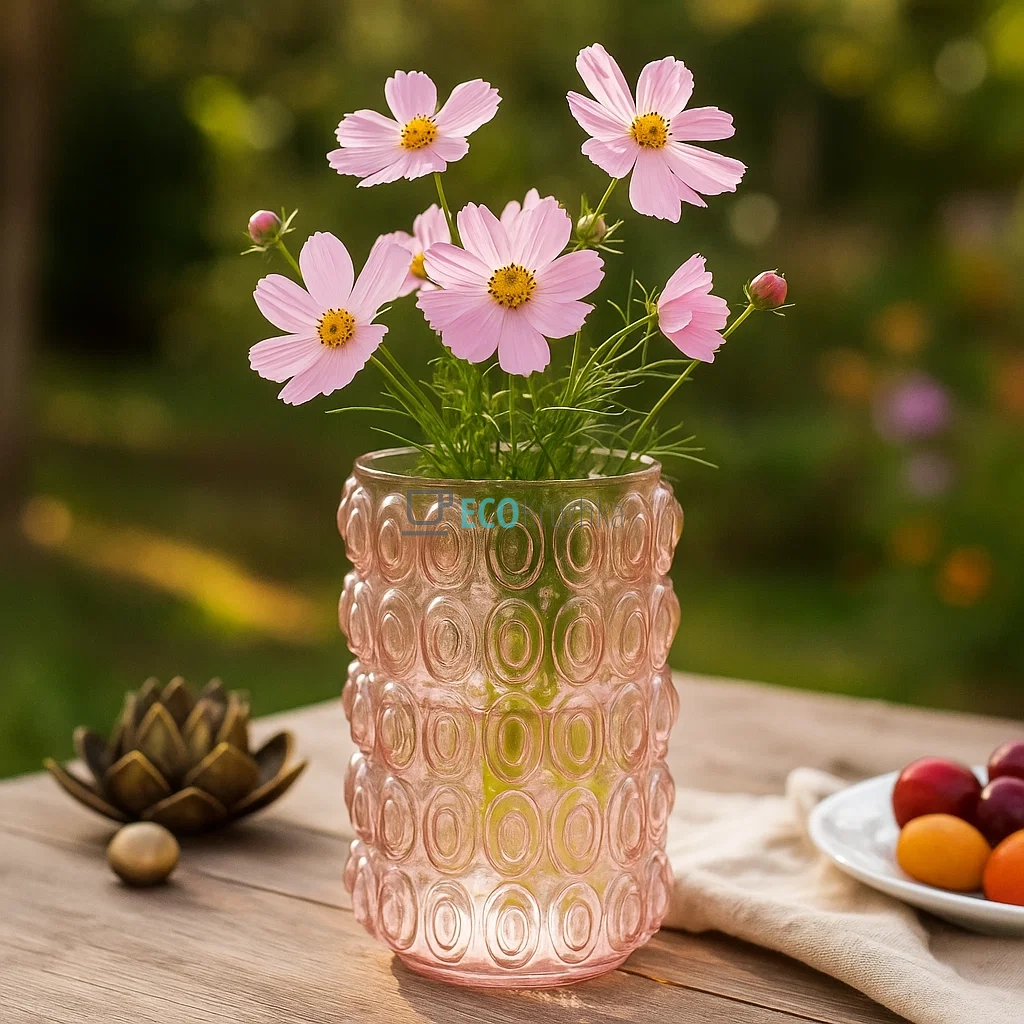 Ваза скляна Bubbles, 30см, Рожева 591-320