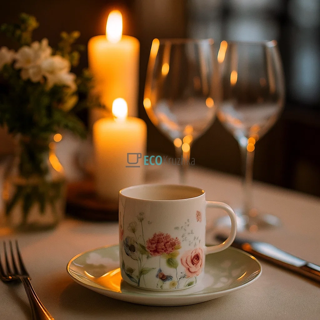 Набір чашка з блюдцем Flower Garden 100 мл – порцелянова кавова пара для еспресо (K052)