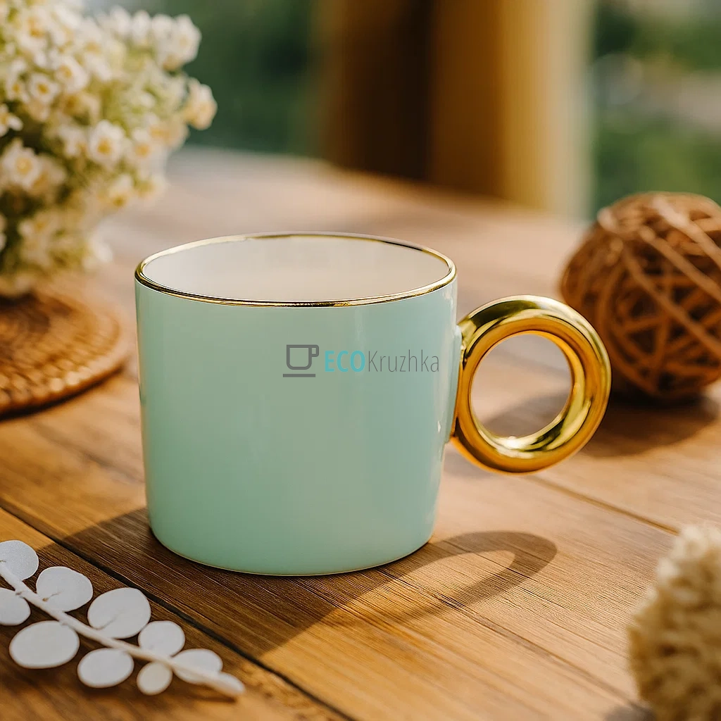 Кухоль порцеляновий з золотою ручкою "Бублик", 300 мл М Кухоль порцеляновий з золотою ручкою "Бублик", 300 мл М