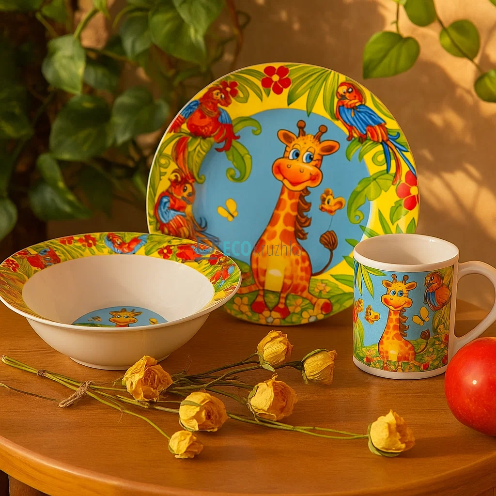 Дитячий фарфоровий посуд: набір з 3 предметів Жираф CS170-8 Дитячий фарфоровий посуд: набір з 3 предметів Жираф CS170-8