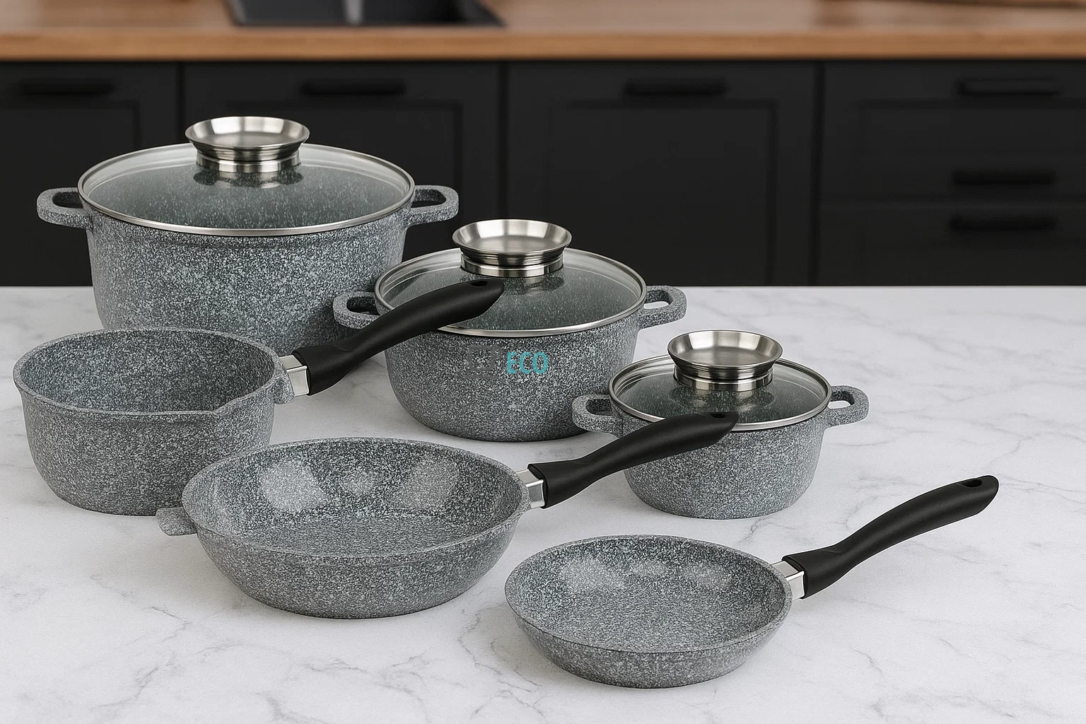 Набір каструль Edenberg 14 предметів з мармуровим антипригарним покриттям, Сірий EB-8149 Набір каструль Edenberg 14 предметів з мармуровим антипригарним покриттям, Сірий EB-8149