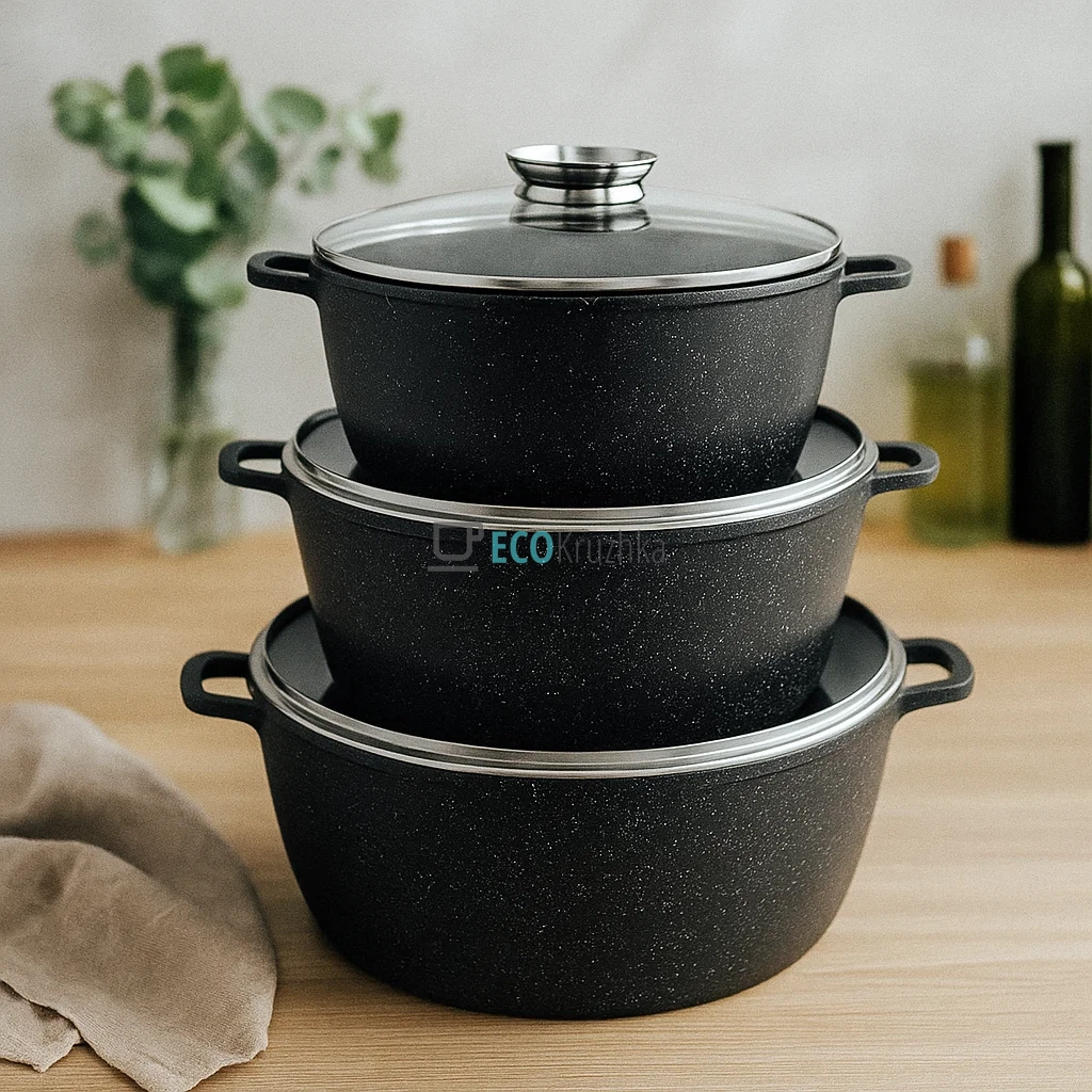 Набір каструль Edenberg 6 предметів з мармуровим антипригарним покриттям, Чорний EB-8151 Набір каструль Edenberg 6 предметів з мармуровим антипригарним покриттям, Чорний EB-8151