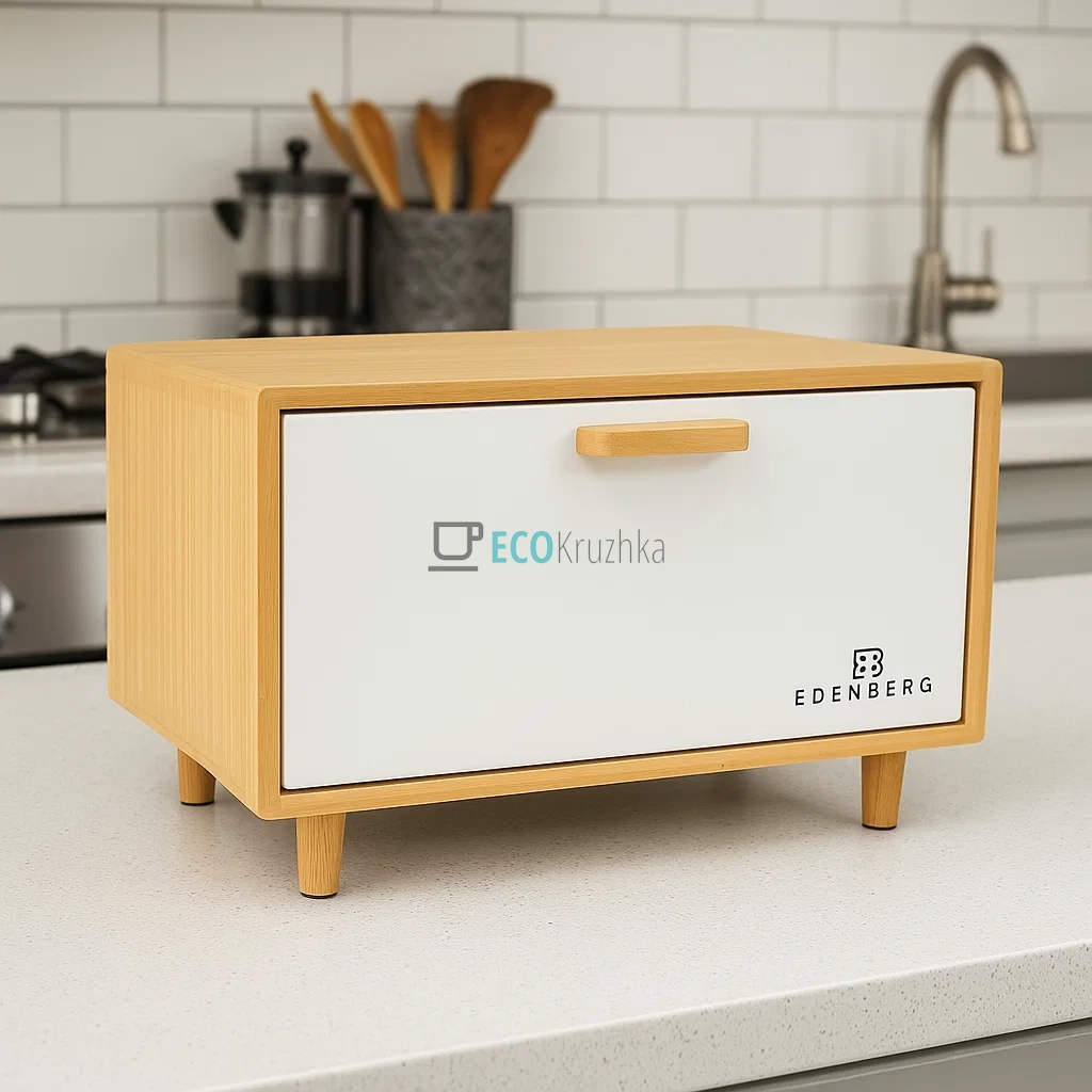 Хлібниця Edenberg з деревяною основою та відкидной кришкою 36x26x23 см Біла EB-125 Хлібниця Edenberg з деревяною основою та відкидной кришкою 36x26x23 см Біла EB-125