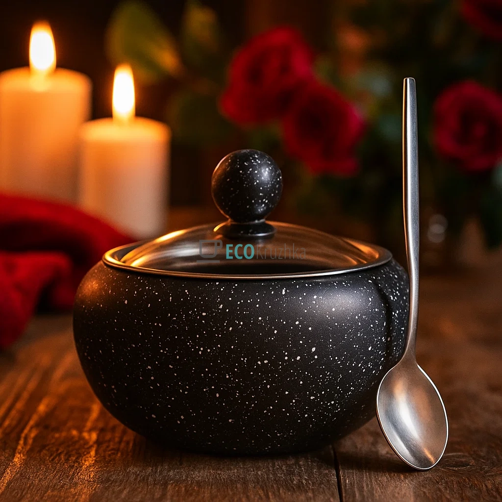 Цукорниця нержавіюча 450 мл з скляною кришкою та ложкою Чорний Edenberg EB-18031 Цукорниця нержавіюча 450 мл з скляною кришкою та ложкою Чорний Edenberg EB-18031