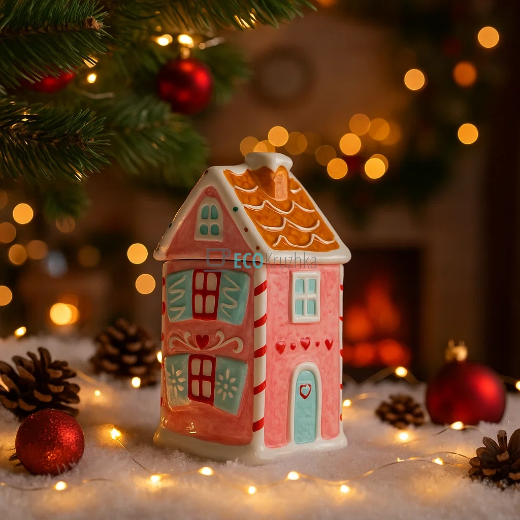 Керамічна банка для солодощів "Зефірно-Пряничний Будиночок", 1 л, рожевий (834-393)