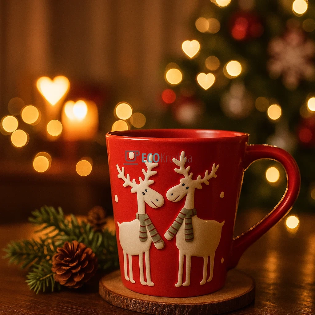 Кружка керамічна "Олені", 325 мл, колір червоний (арт. 834-149) Кружка керамічна "Олені", 325 мл, колір червоний (арт. 834-149)