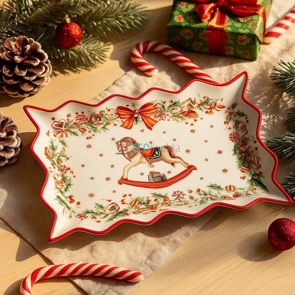 Блюдо прямокутне фігурне порцелянове "Різдвяна Фантазія" 25см (498-271)