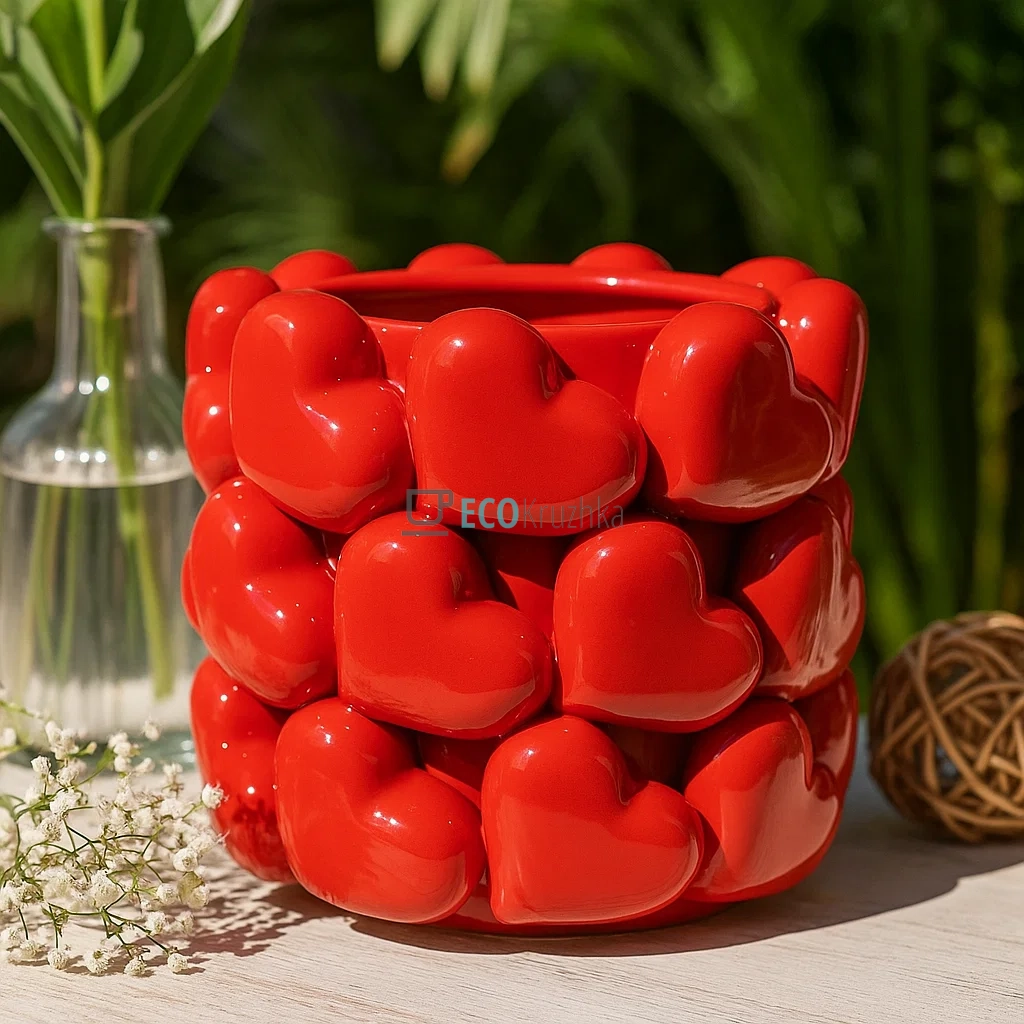 Порцелянова декоративна ваза Heart 21 × 20 см червоний (457-375) Порцелянова декоративна ваза Heart 21 × 20 см червоний (457-375)