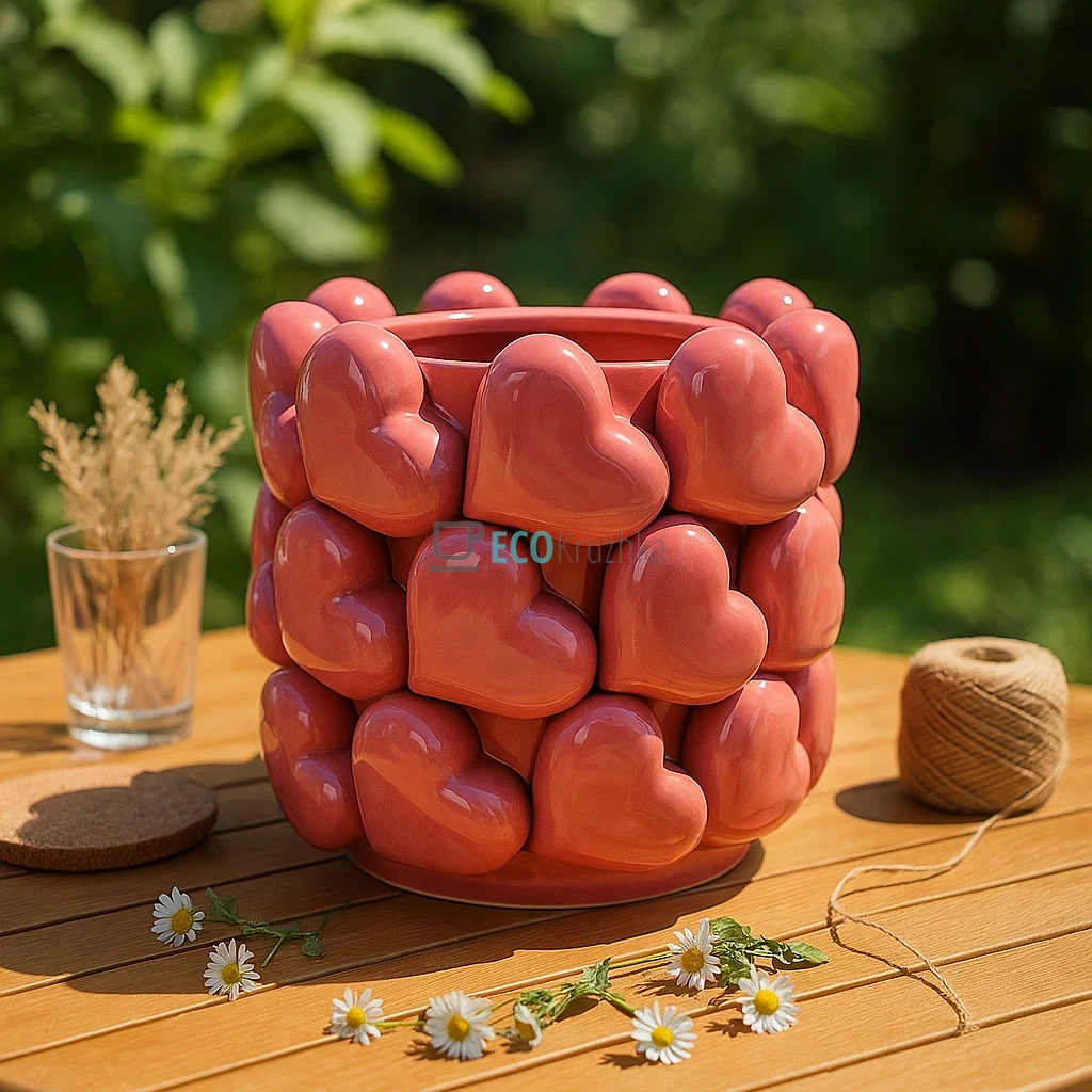 Порцелянова декоративна ваза Heart 21 × 20 см рожевий (457-374) Порцелянова декоративна ваза Heart 21 × 20 см рожевий (457-374)