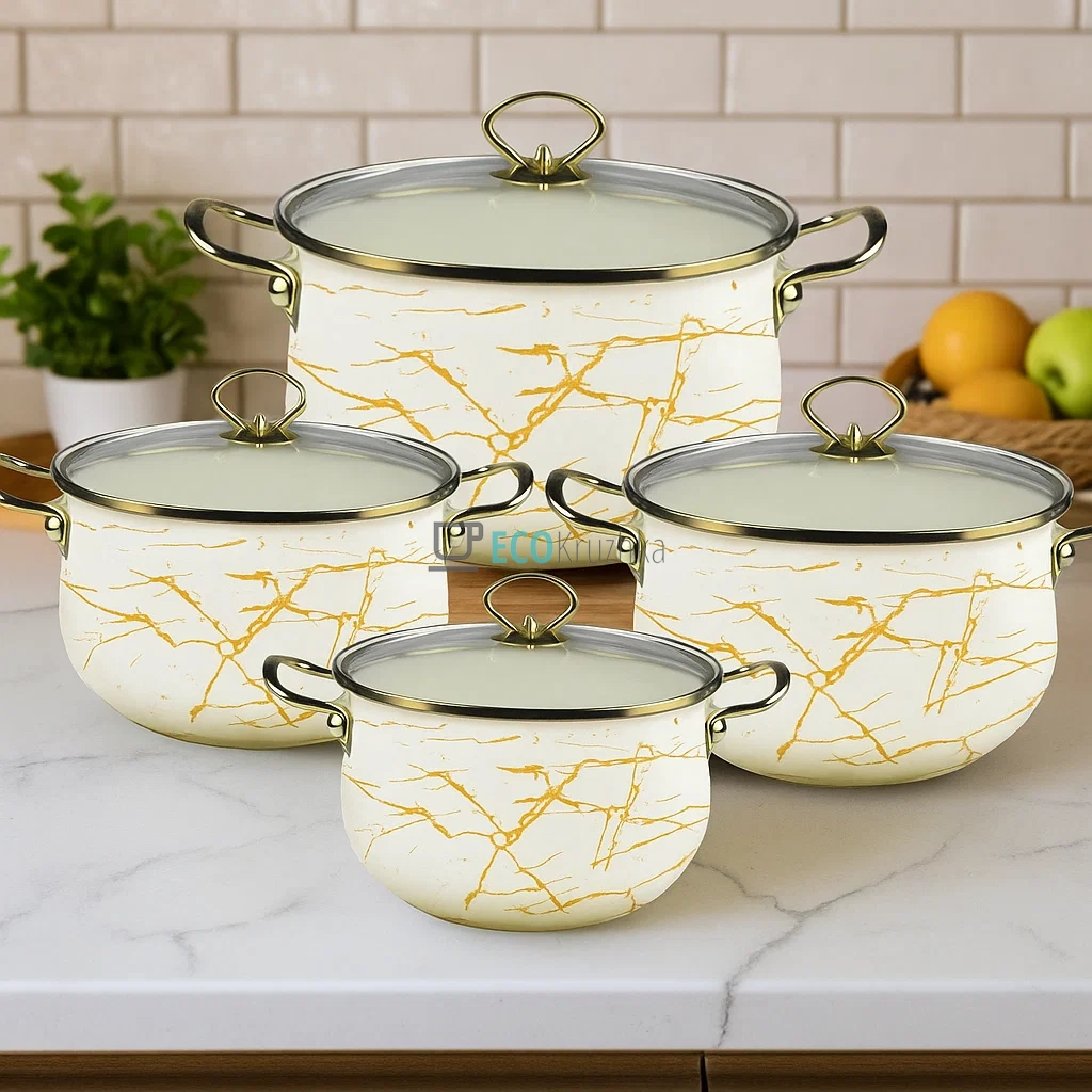 Набір емальованого посуду 8 предметів - 2.3,3,4,5 л білий EB-12621