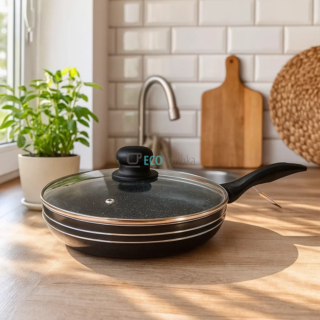 Сковорідка 24 см з кришкою та Мраморним покриттям EB-766