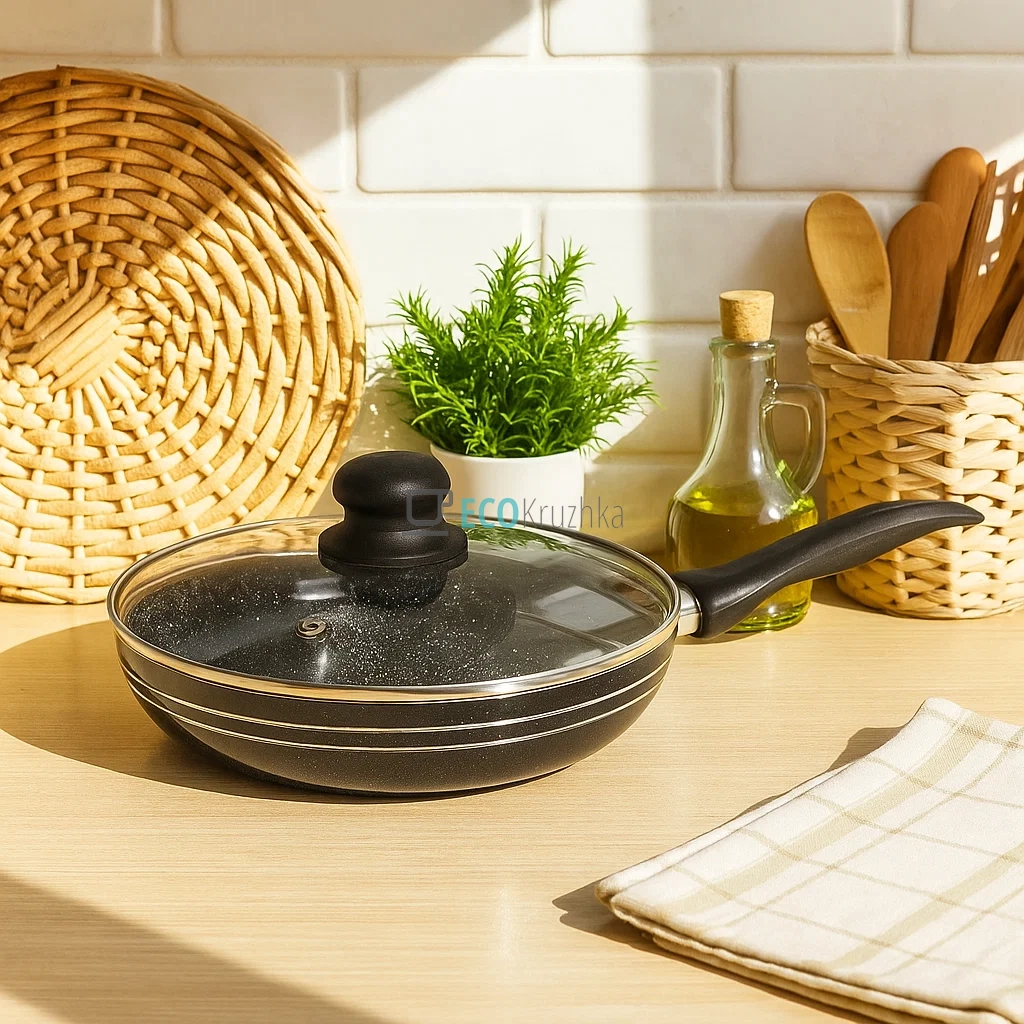 Сковорідка 26 см з кришкою та Мраморним покриттям EB-767 Сковорідка 26 см з кришкою та Мраморним покриттям EB-767