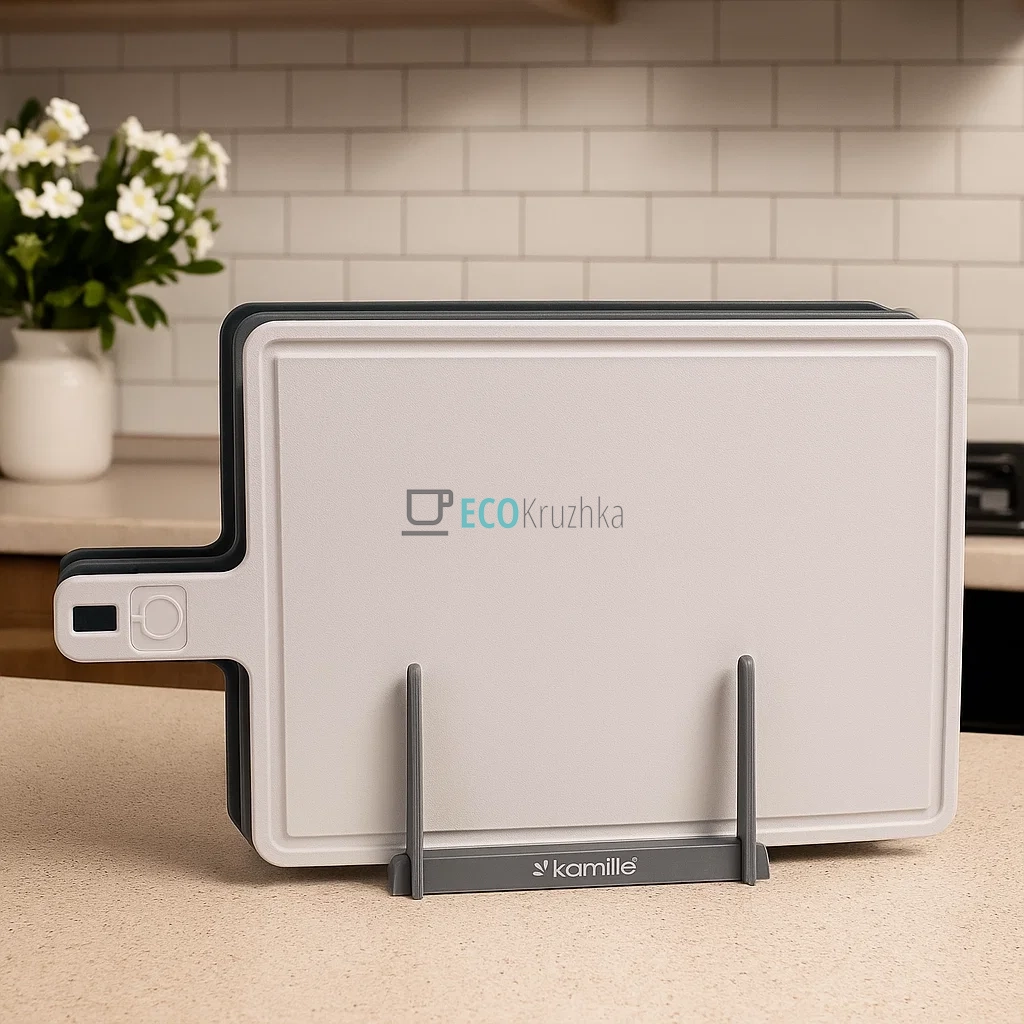 Набір обробних дощок на підставці (4 дошки + підставка) 37 x 23 x 0,6 см Kamille KM-10080 Набір обробних дощок на підставці (4 дошки + підставка) 37 x 23 x 0,6 см Kamille KM-10080