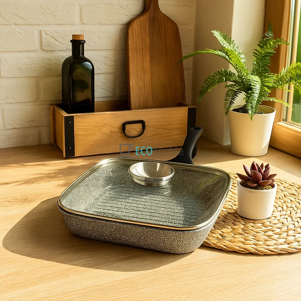 Сковорода-гриль 28 см, з гранітним покриттям та кришкою Edenberg EB-3308