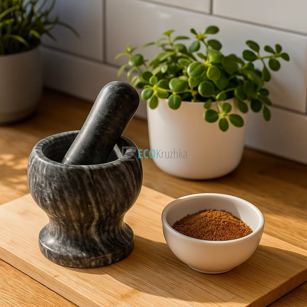 Ступка камяна з товкачем Чорна FRU-059 Ступка камяна з товкачем Чорна FRU-059