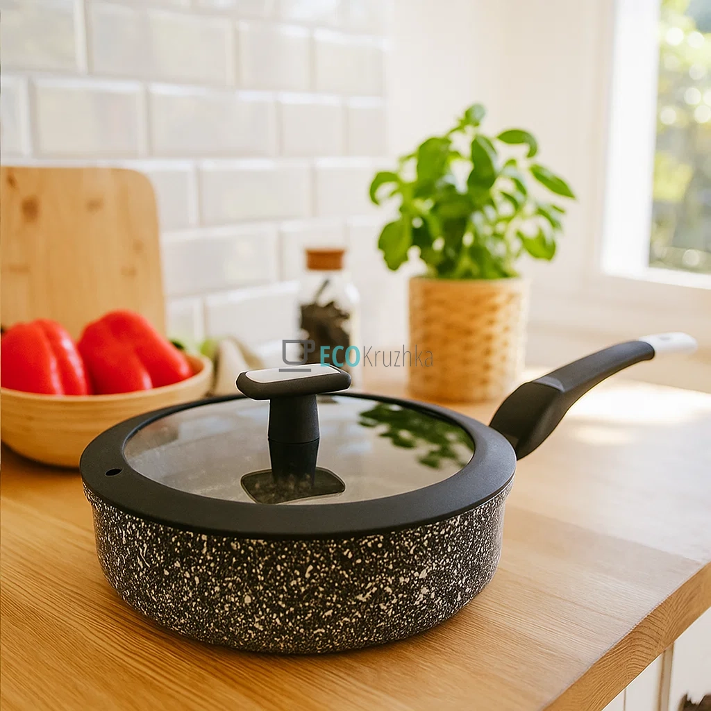 Сковорідка глибока з кришкою та мраморним покриттям 24 см EB-3323