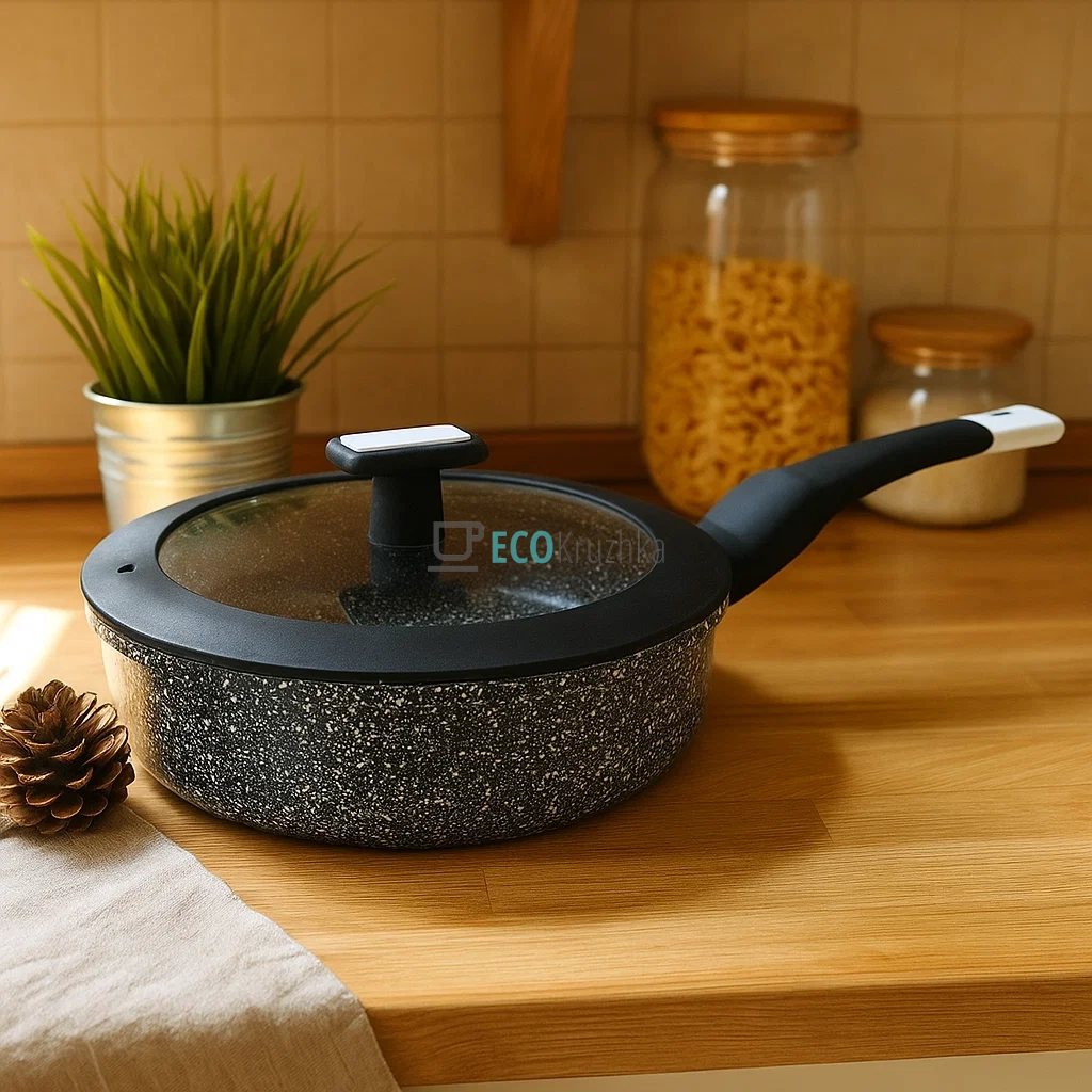 Сковорідка глибока з кришкою та Мраморним покриттям 26 см EB-3324