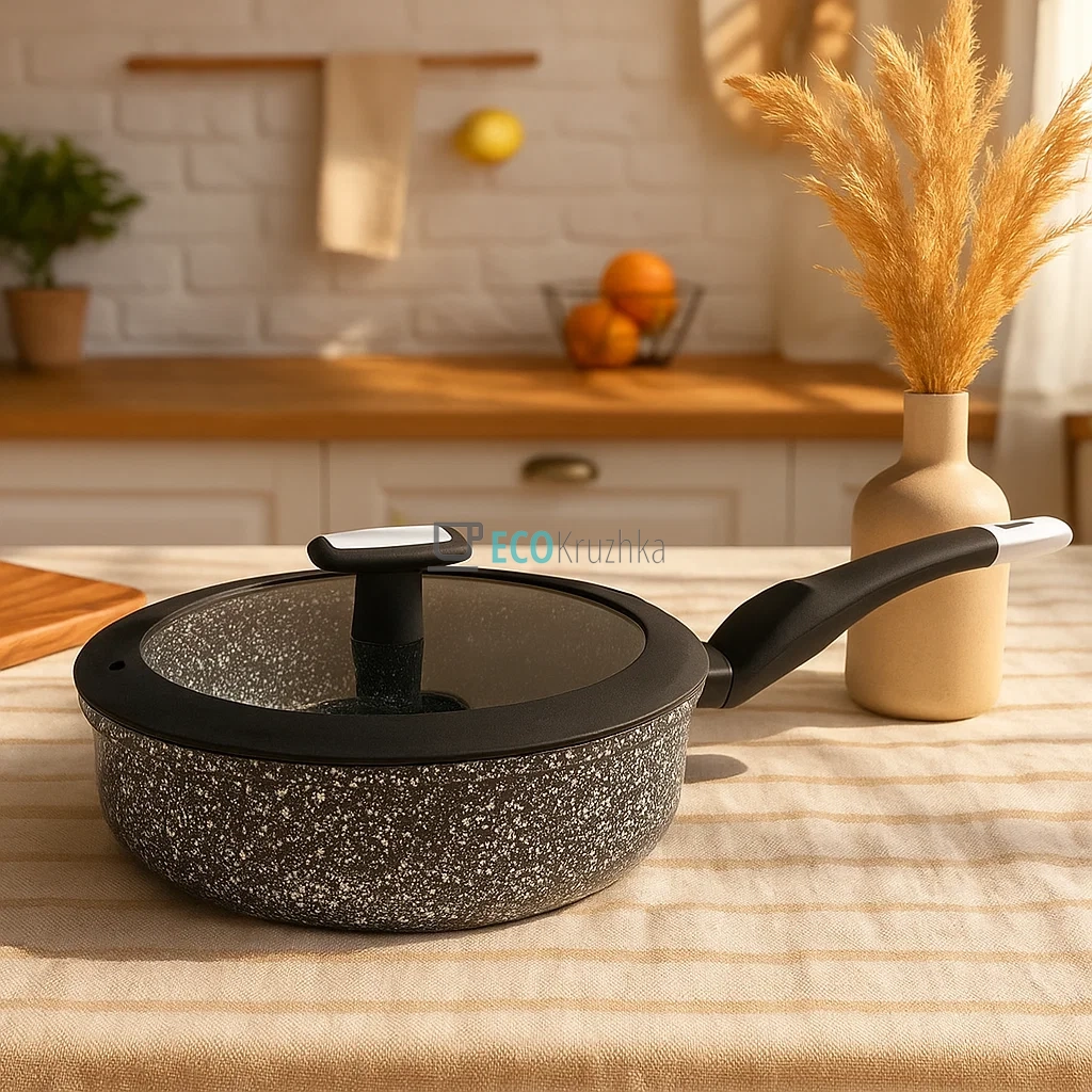 Сковорідка глибока з кришкою та Мраморним покриттям 28 см EB-3325