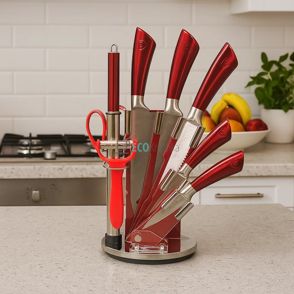 Набір ножів на підставці 9 предметів з обертовою підставкою Edenberg EB-3616 Набір ножів на підставці 9 предметів з обертовою підставкою Edenberg EB-3616