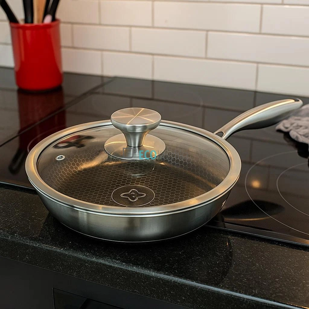 Глибока сковорода нержавіюча професійна з кришкою 24 х 5 см Edenberg EB-13058