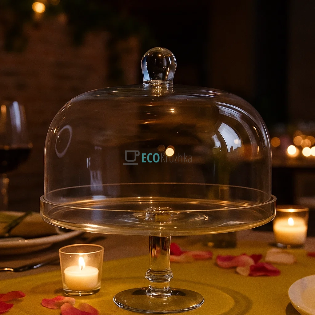 Скляна тортівниця D30x29 см на ніжці з кришкою Прозора (992-253) Скляна тортівниця D30x29 см на ніжці з кришкою Прозора (992-253)