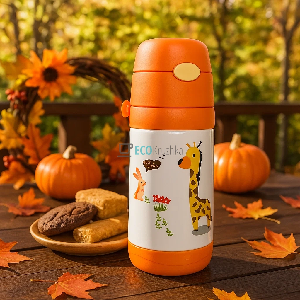 Дитячий термос-поїлка з трубочкою 500 мл Giraffe помаранчевий (MT-2090-50-1) Дитячий термос-поїлка з трубочкою 500 мл Giraffe помаранчевий (MT-2090-50-1)