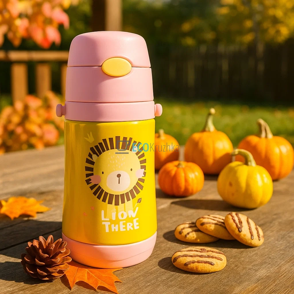 Дитячий термос-поїлка з трубочкою 500 мл Lion бежевий (MT-2090-50-2) Дитячий термос-поїлка з трубочкою 500 мл Lion бежевий (MT-2090-50-2)