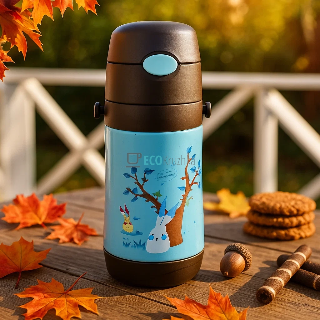 Дитячий термос-поїлка з трубочкою 500 мл Funny Animals коричневий (MT-2090-50-5)