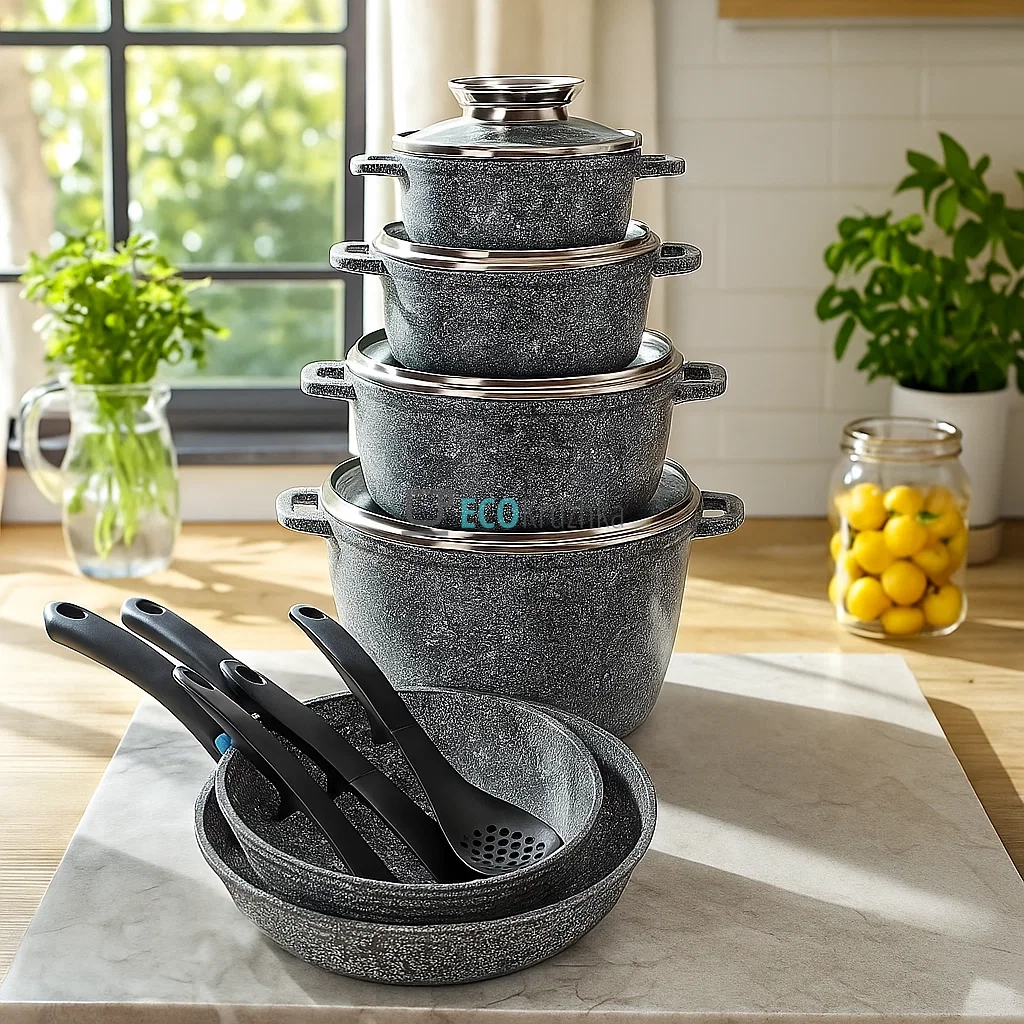 Набір каструль Edenberg 17 предметів з мармуровим антипригарним покриттям, Чорний EB-8183