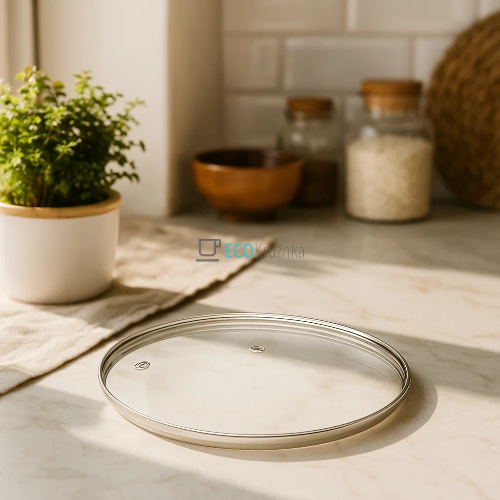 Кришка скляна з нержавіючим обідком без ручки 16 см FRU-991