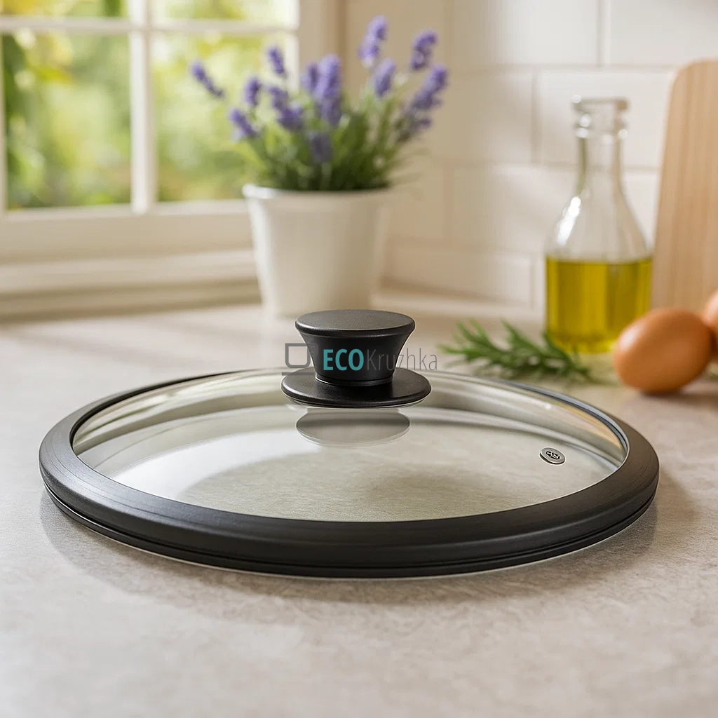 Кришка 26 см скляна з силіконовим обідком та ручкою FRU-986