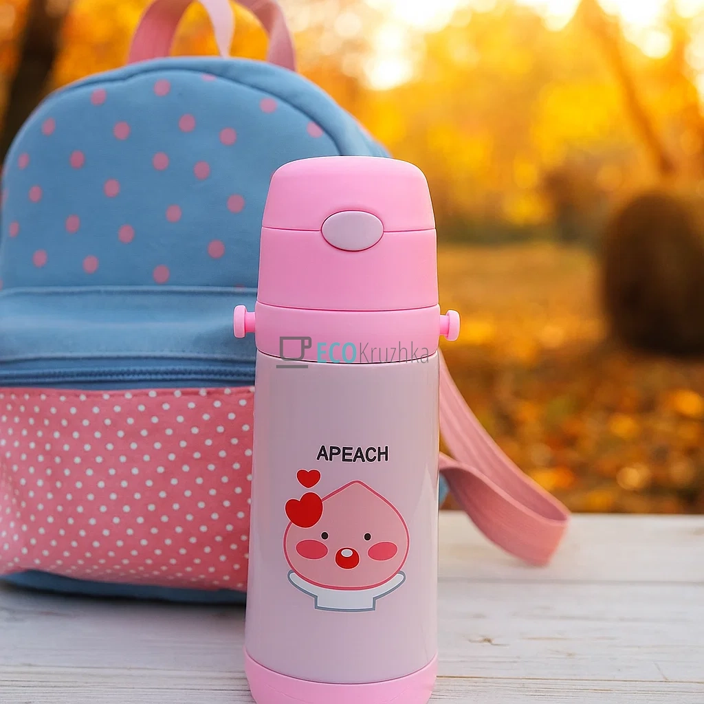 Дитячий термос-поїлка з трубочкою 500 мл Apeach рожевий (MT-2090-50-4)