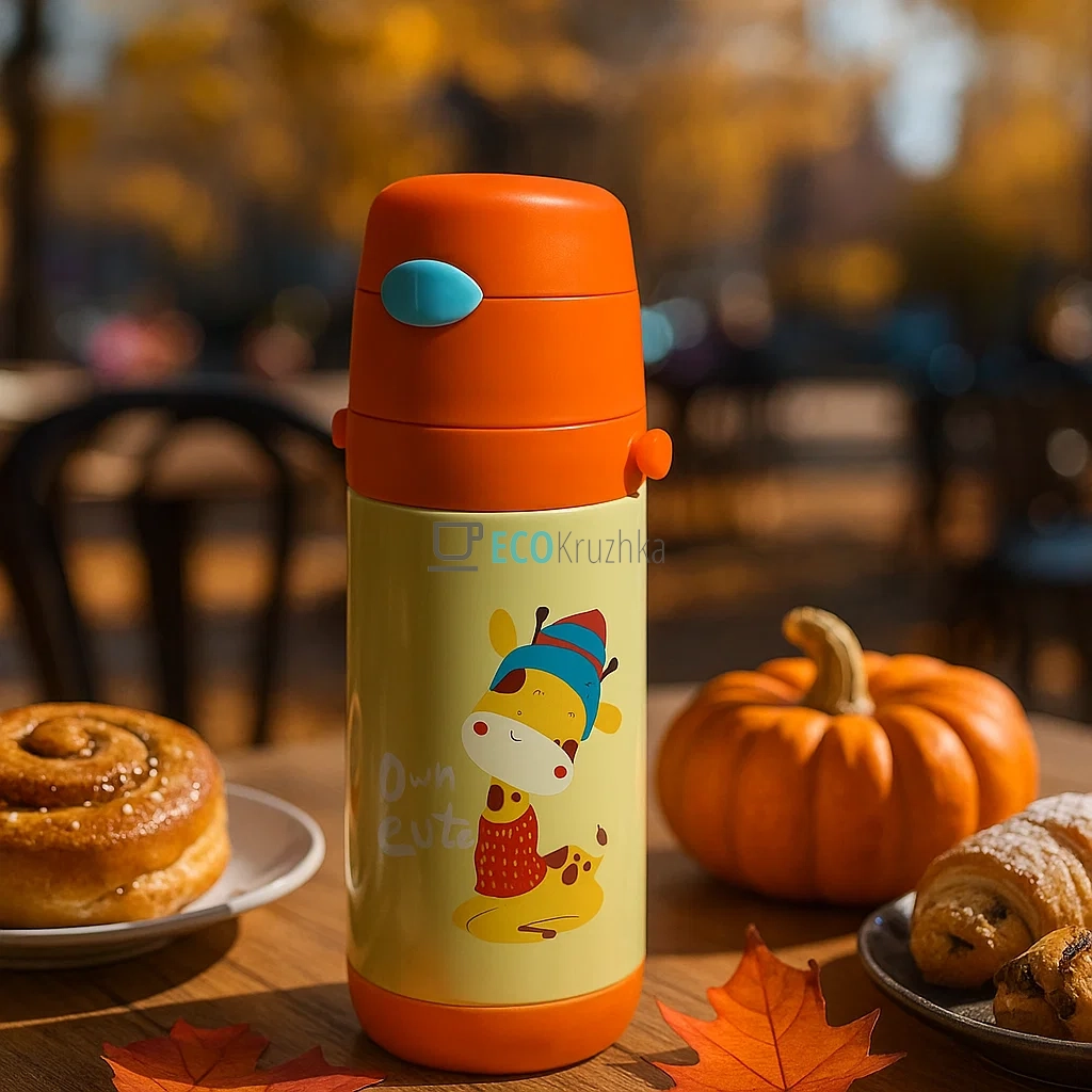 Дитячий термос-поїлка з трубочкою 500 мл Baby Giraffe помаранчевий (MT-2090-50-3)