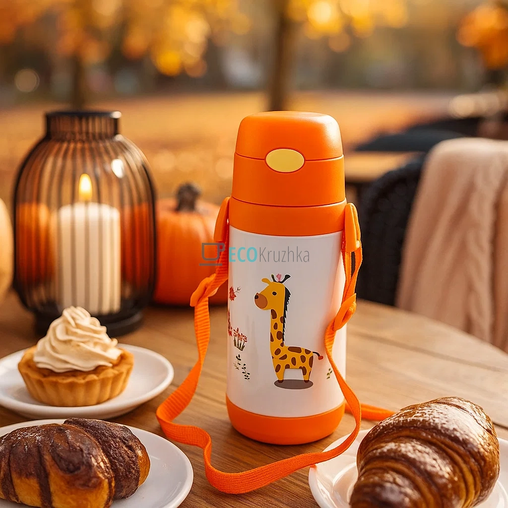 Дитячий термос-поїлка з трубочкою 500 мл Giraffe помаранчевий (MT-2090-50-1)